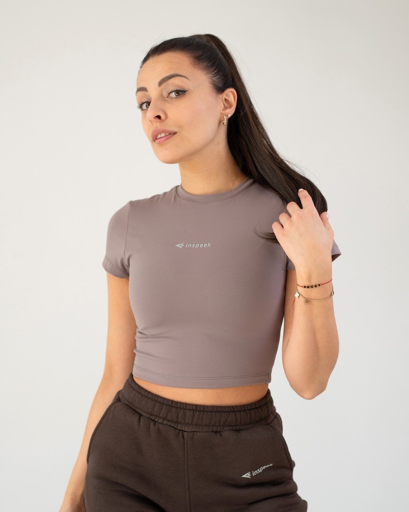 Damski sportowy Crop Top Premium Mocca - Inspeek